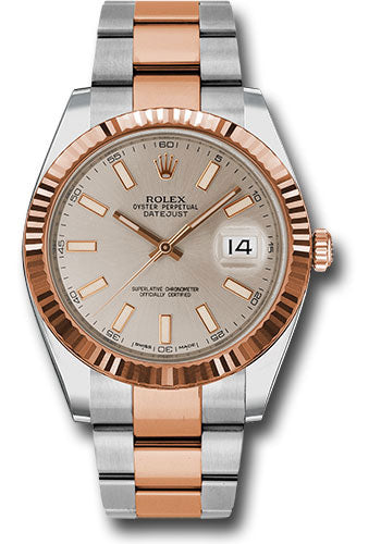 Rolex Stainless Steel and Pink Gold Datejust 41 Date Watch - 41 MM - Oyster Bracelet - Fluted Bezel - Sundust Index Dial - 126331 suio