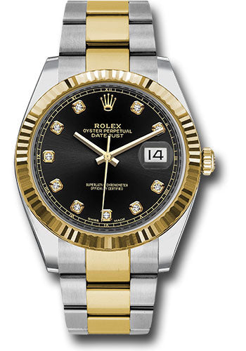 Rolex Stainless Steel and Yellow Gold Datejust 41 Date Watch - 41 MM - Oyster Bracelet - Fluted Bezel - Black Diamond Dial - 126333 bkdo