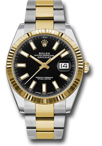 Rolex Stainless Steel and Yellow Gold Datejust 41 Date Watch - 41 MM - Oyster Bracelet - Fluted Bezel - Black Dial - 126333 bkio