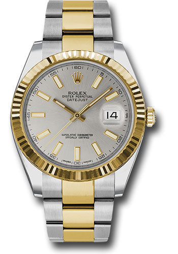 Rolex Stainless Steel and Yellow Gold Datejust 41 Date Watch - 41 MM - Oyster Bracelet - Fluted Bezel - Silver Dial - 126333 sio