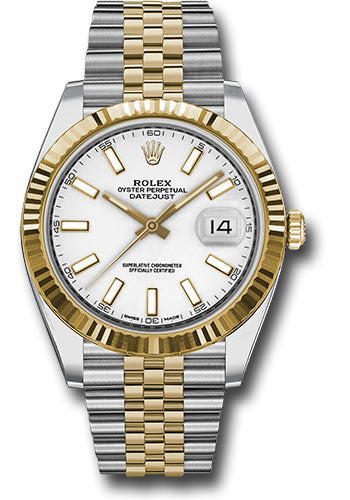 Rolex Stainless Steel and Yellow Gold Datejust 41 Date Watch - 41 MM - Jubilee Bracelet - Fluted Bezel - White Dial - 126333 wij