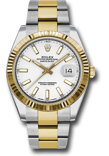 Rolex Stainless Steel and Yellow Gold Datejust 41 Date Watch - 41 MM - Oyster Bracelet - Fluted Bezel - White Dial - 126333 wio