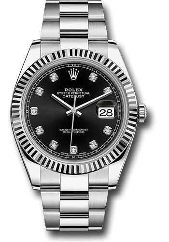 Rolex Stainless Steel and White Gold Datejust 41 Date Watch - 41 MM - Oyster Bracelet - Fluted Bezel - Black Diamond Dial - 126334 bkdo