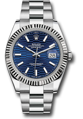 Rolex Stainless Steel and White Gold Datejust 41 Date Watch - 41 MM - Oyster Bracelet - Fluted Bezel - Blue Fluted Dial - 126334 blflmio