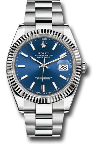 Rolex Stainless Steel and White Gold Datejust 41 Date Watch - 41 MM - Oyster Bracelet - Fluted Bezel - Blue Dial - 126334 blio