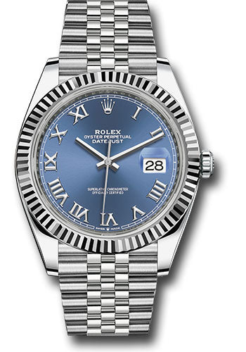 Rolex Stainless Steel and White Gold Datejust 41 Date Watch - 41 MM - Jubilee Bracelet - Fluted Bezel - Blue Roman Dial - 126334 blrj