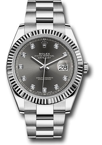 Rolex Stainless Steel and White Gold Datejust 41 Date Watch - 41 MM - Oyster Bracelet - Fluted Bezel - Dark Rhodium Diamond Dial - 126334 dkrdo