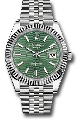 Rolex Stainless Steel and White Gold Datejust 41 Date Watch - 41 MM - Jubilee Bracelet - Fluted Bezel - Green Fluted Dial - 126334 mgflmij