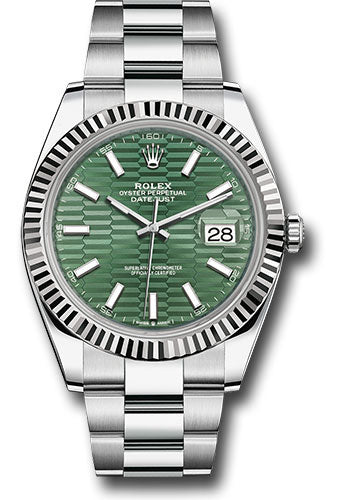 Rolex Stainless Steel and White Gold Datejust 41 Date Watch - 41 MM - Oyster Bracelet - Fluted Bezel - Green Fluted Dial -  126334 mgflmio