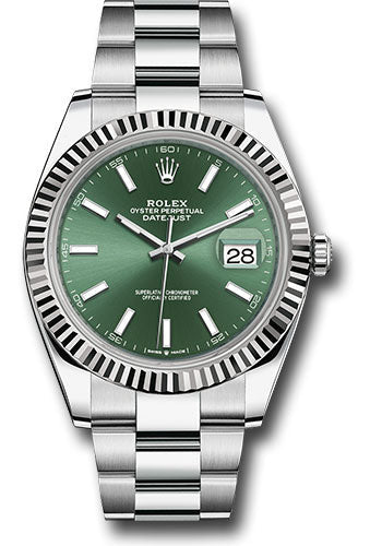 Rolex Stainless Steel and White Gold Datejust 41 Date Watch - 41 MM - Oyster Bracelet - Fluted Bezel - Green Dial - 126334 mgio