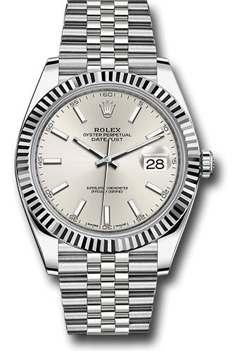 Rolex Stainless Steel and White Gold Datejust 41 Date Watch - 41 MM - Jubilee Bracelet - Fluted Bezel - Silver Dial - 126334 sij