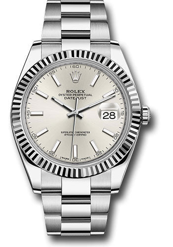 Rolex Stainless Steel and White Gold Datejust 41 Date Watch - 41 MM - Oyster Bracelet - Fluted Bezel - Silver Dial -  126334 sio