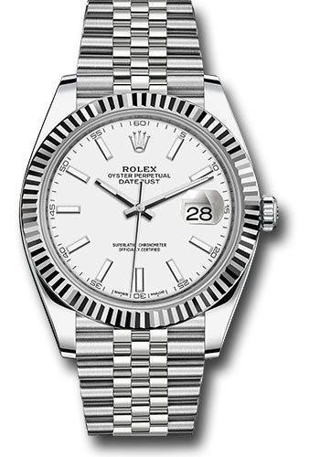 Rolex Stainless Steel and White Gold Datejust 41 Date Watch - 41 MM - Jubilee Bracelet - Fluted Bezel - White Dial - 126334 wij