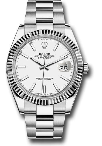 Rolex Stainless Steel and White Gold Datejust 41 Date Watch - 41 MM - Oyster Bracelet - Fluted Bezel - White Dial - 126334 wio