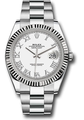 Rolex Stainless Steel and White Gold Datejust 41 Date Watch - 41 MM - Oyster Bracelet - Fluted Bezel - White Roman Dial - 126334 wro