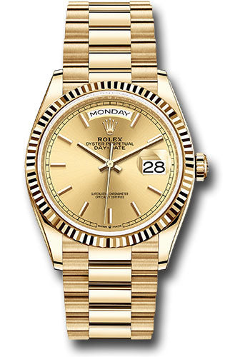 Rolex Presidential Yellow Gold Day-Date 36MM - President Bracelet Watch - Champagne Index Dial - 128238 chip