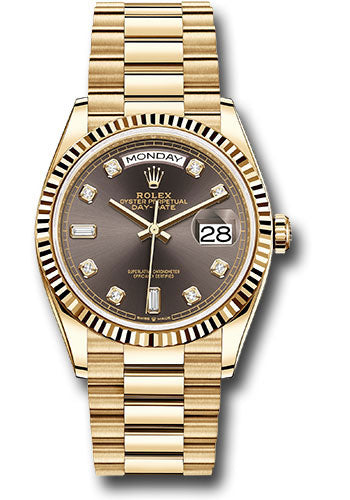 Rolex Presidential Yellow Gold Day-Date 36MM - President Bracelet Watch - Dark Grey Diamond Dial - 128238 dkgdp