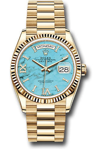 Rolex Day-Date - 36MM - Yellow Gold - Turquoise Diamond Dial - 128238 tdidrp