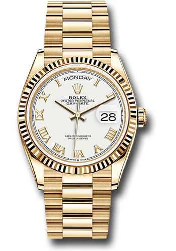 Rolex Day-Date - 36 MM - Yellow Gold - White Roman Dial - 128238 wrp