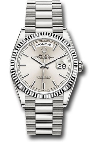 Rolex Presidential White Gold Day-Date 36MM - President Bracelet Watch - Silver Index Dial - 128239 sip