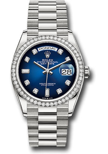 Rolex Presidential White Gold Day-Date 36MM - President Bracelet Watch - Blue Ombre´ Diamond Dial - 128349RBR blodp