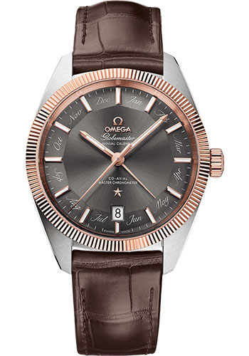 Omega Constellation Stainless Steel and Rose Gold 41 MM - Brown Leather Strap - Grey Dial - 130.23.41.22.06.001