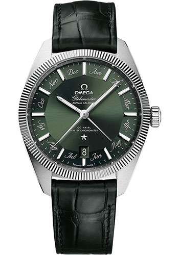 Omega Constellation Stainless Steel 41 MM - Black Leather Strap - Green Dial - 130.33.41.22.10.001