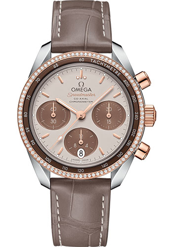 Omega Speedmaster Rose Gold and Stainless Steel 38 MM - Brown Leather Strap - Diamond Bezel - Cappuccino Dial - 324.28.38.50.02.002