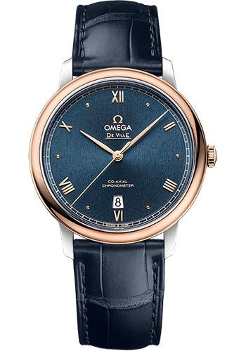 Omega De Ville Rose Gold and Stainless Steel 39.5 MM - Blue Leather Strap - Blue Dial - 424.23.40.20.03.001