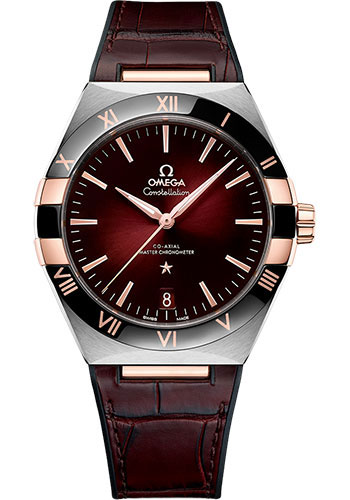 Omega Constellation Stainless Steel and Rose Gold 41 MM -  Burgundy Leather Strap - Red Dial - 131.23.41.21.11.001