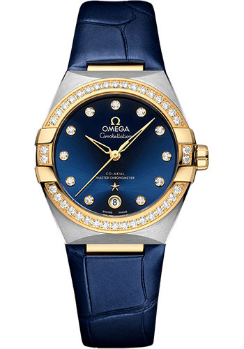 Omega Constellation Stainless Steel and Yellow Gold 36 MM - Blue Leather Strap - Diamond Bezel - Blue Diamond Dial - 131.28.36.20.53.001