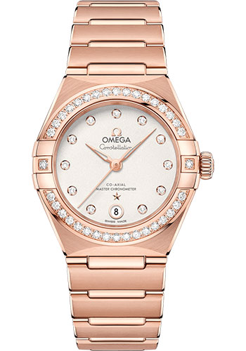 Omega Constellation Rose Gold 29 MM - Rose Gold Bracelet - Diamond Bezel - White Silvery Diamond Dial - 131.55.29.20.52.001