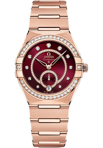 Omega Constellation Rose Gold 34 MM - Rose Gold Bracelet - Diamond Bezel - Burgundy Diamond Dial - 131.55.34.20.61.001