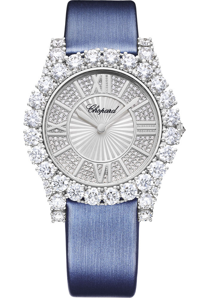 Chopard L'Heure Du Diamant White Gold 35.75 MM - Blue Strap - Diamond Bezel - Diamond Paved Dial - 139419-1601