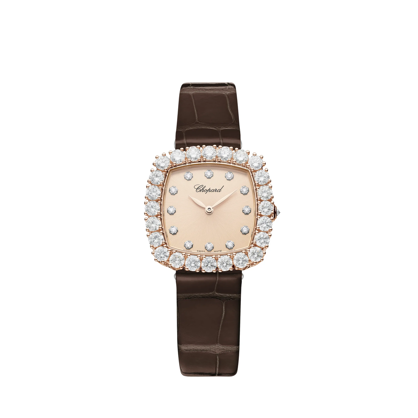 Chopard L'Heure Du Diamant Rose Gold 30.50 MM - Brown Leather Strap - Diamond Bezel - Rose Gold Dial - 13A386-5107