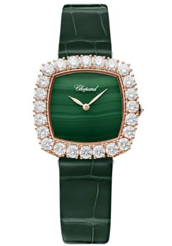 Chopard L'Heure Du Diamant Rose Gold 30.50 MM - Green Leather Strap - Diamond Bezel - Green Dial - 13A386-5111