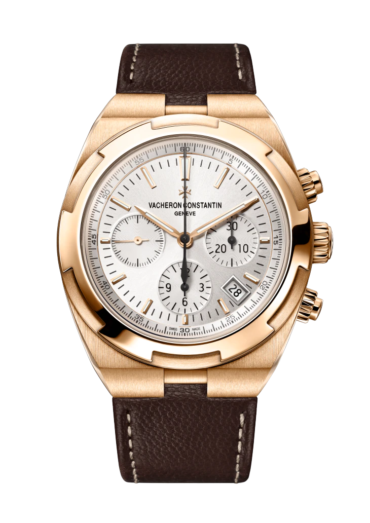 Vacheron Constantin Overseas Chronograph Pink Dial 42.5 MM - Brown Leather Strap - Silver Dial - 5500V/000R-B074