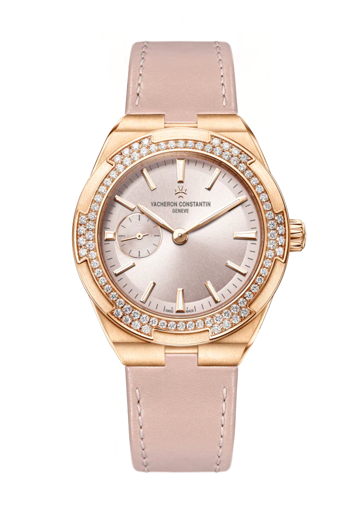 Vacheron Constantin Overseas Pink Gold 37 MM - Pink Leather Strap - Diamond Bezel - Pink Dial - 2305V/000R-B077