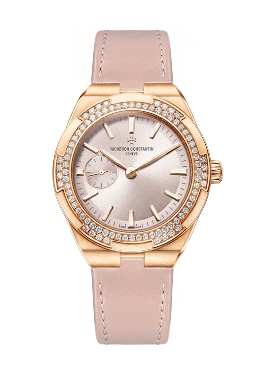 Vacheron Constantin Overseas Pink Gold 37 MM - Pink Leather Strap - Diamond Bezel - Pink Dial - 2305V/000R-B077