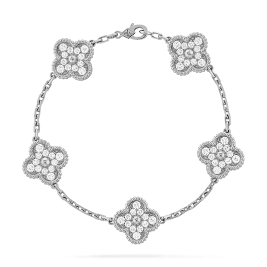 Van Cleef & Arpels Vintage Alhambra Bracelet - 18k White Gold - Diamond - 5 Motifs - Tw. 2ct - VCARA41500