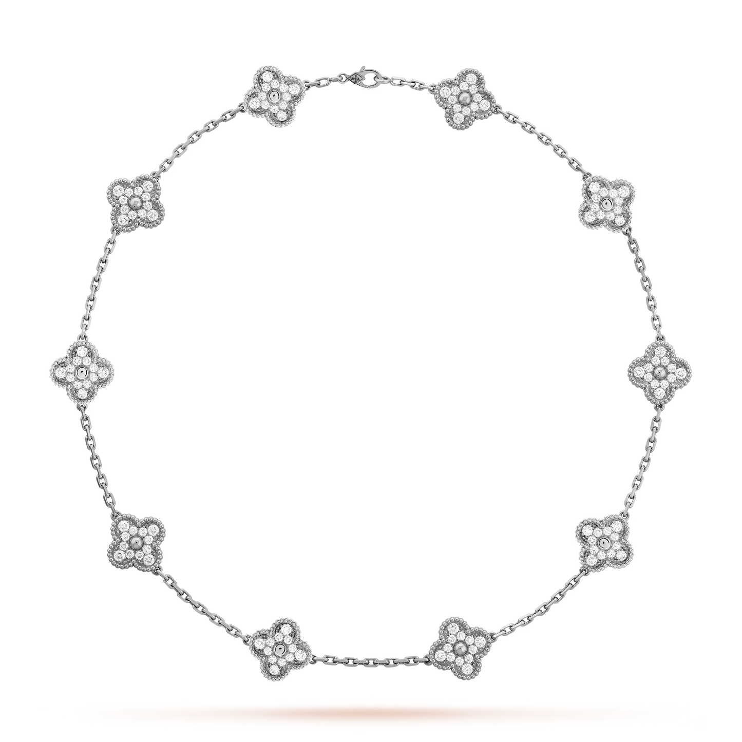 Van Cleef & Arpels Vintage Alhambra Necklace - 18k White Gold - Diamond - 10 Motifs - Tw. 4ct - VCARA42400