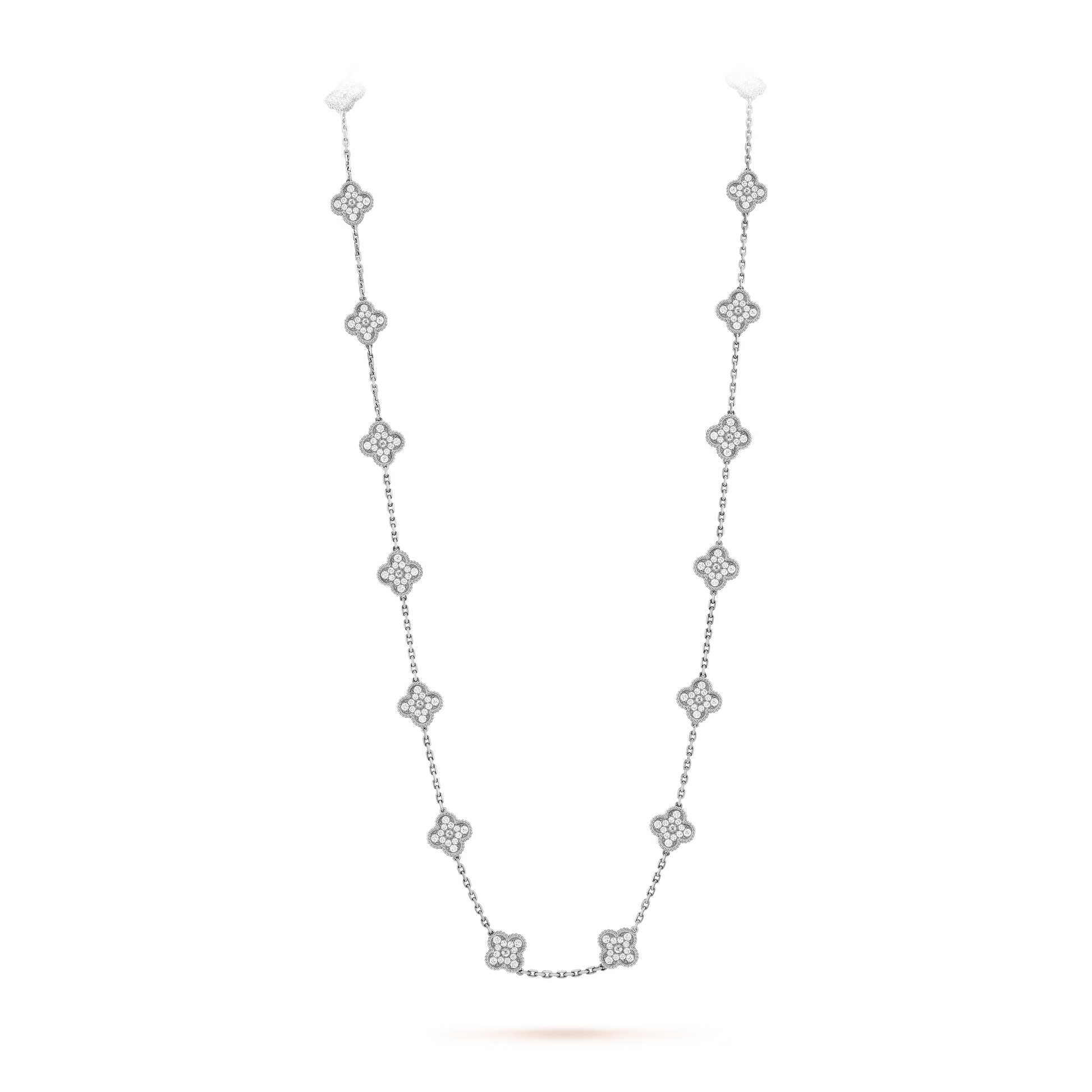 Van Cleef & Arpels Vintage Alhambra Long Necklace - 18k White Gold - Diamond - 20 Motifs - VCARA43300