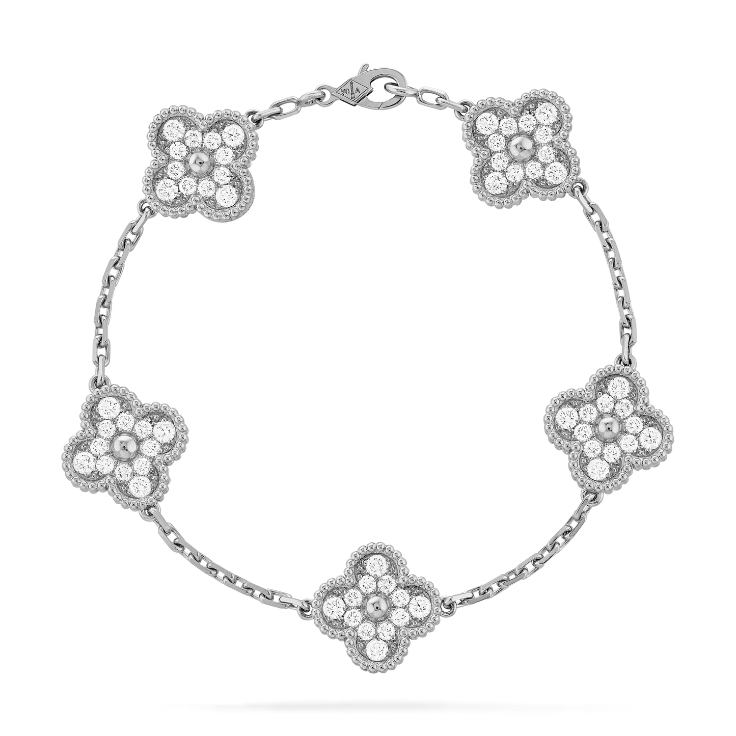 Van Cleef & Arpels Vintage Alhambra Bracelet - 18k White Gold - Diamond - 5 Motifs - Tw. 2ct - VCARA41500