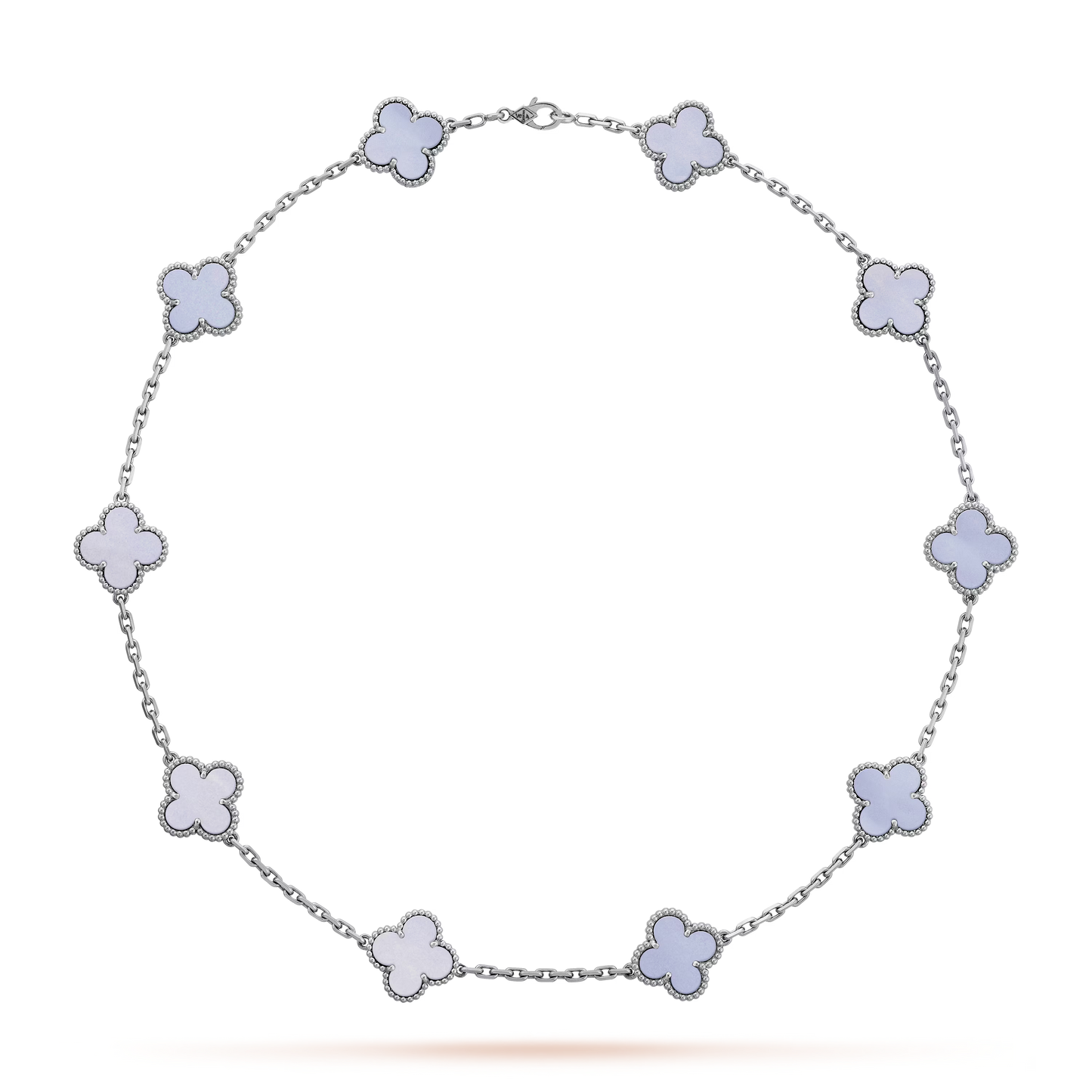 Van Cleef & Arpels Vintage Alhambra Necklace - 18k White Gold - Chalcedony - 10 Motifs - VCARD34800