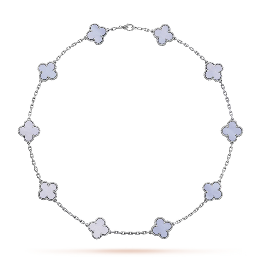 Van Cleef & Arpels Vintage Alhambra Necklace - 18k White Gold - Chalcedony - 10 Motifs - VCARD34800