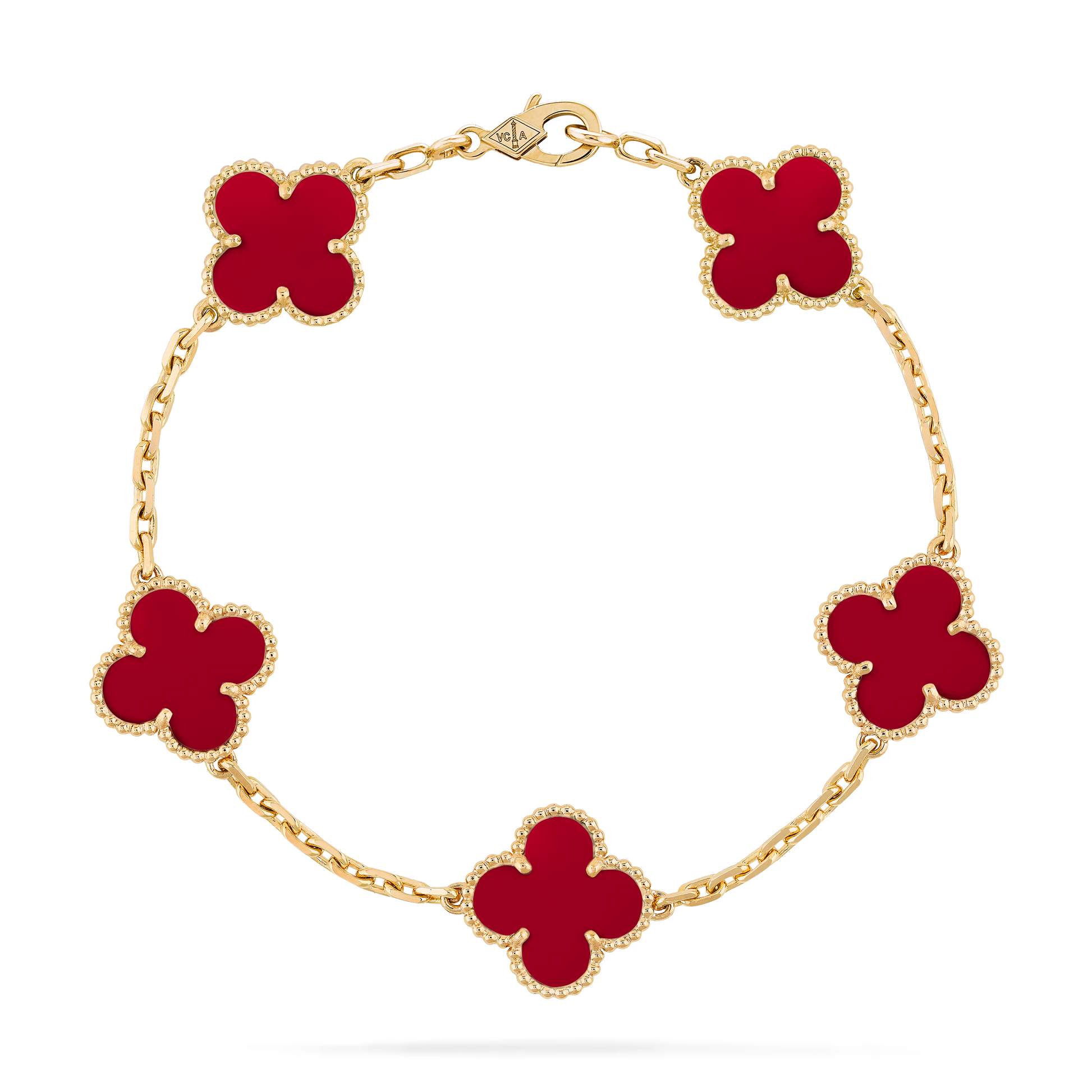 Van Cleef & Arpels Vintage Alhambra Bracelet - 18k Yellow Gold - Carnelian - 5 Motifs - VCARD35500