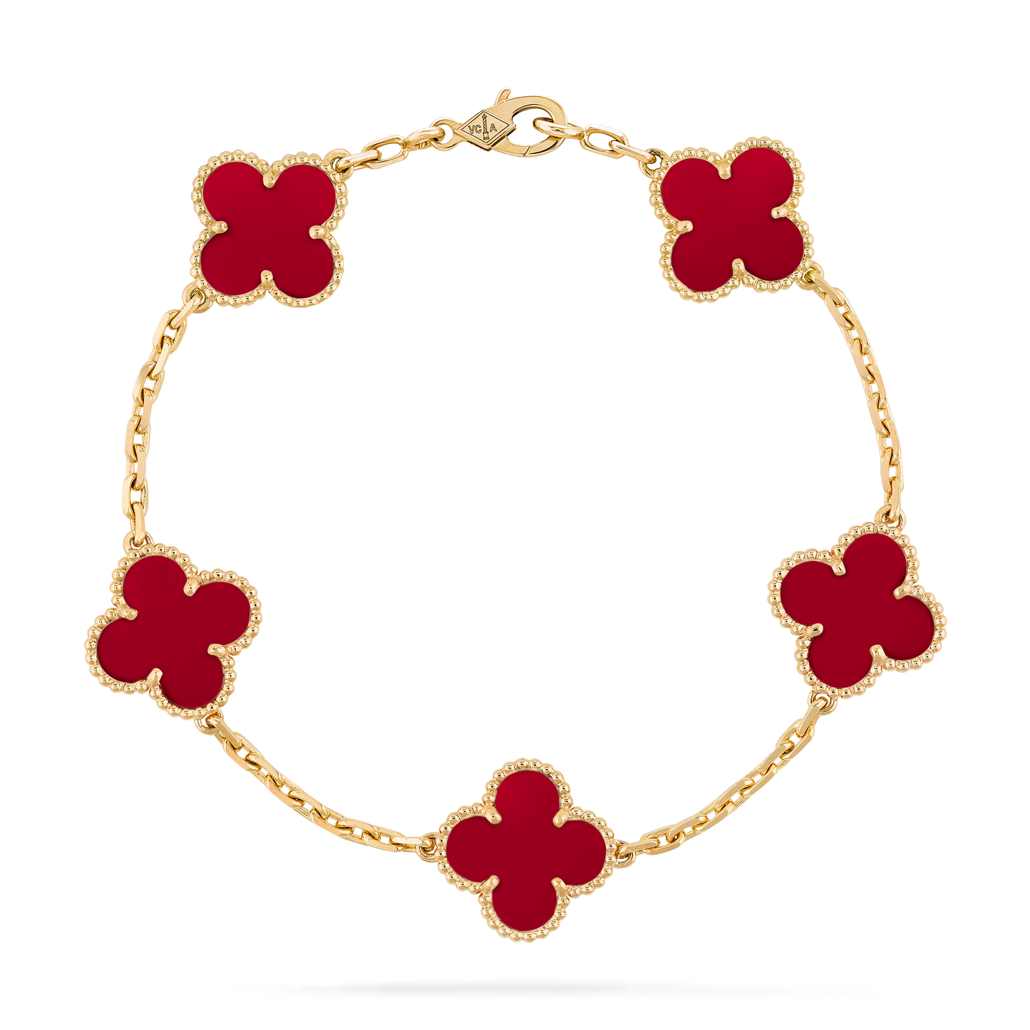 Van Cleef & Arpels Vintage Alhambra Bracelet - 18k Yellow Gold - Carnelian - 5 Motifs - VCARD35500