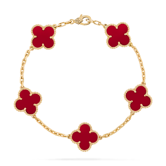 Van Cleef & Arpels Vintage Alhambra Bracelet - 18k Yellow Gold - Carnelian - 5 Motifs - VCARD35500