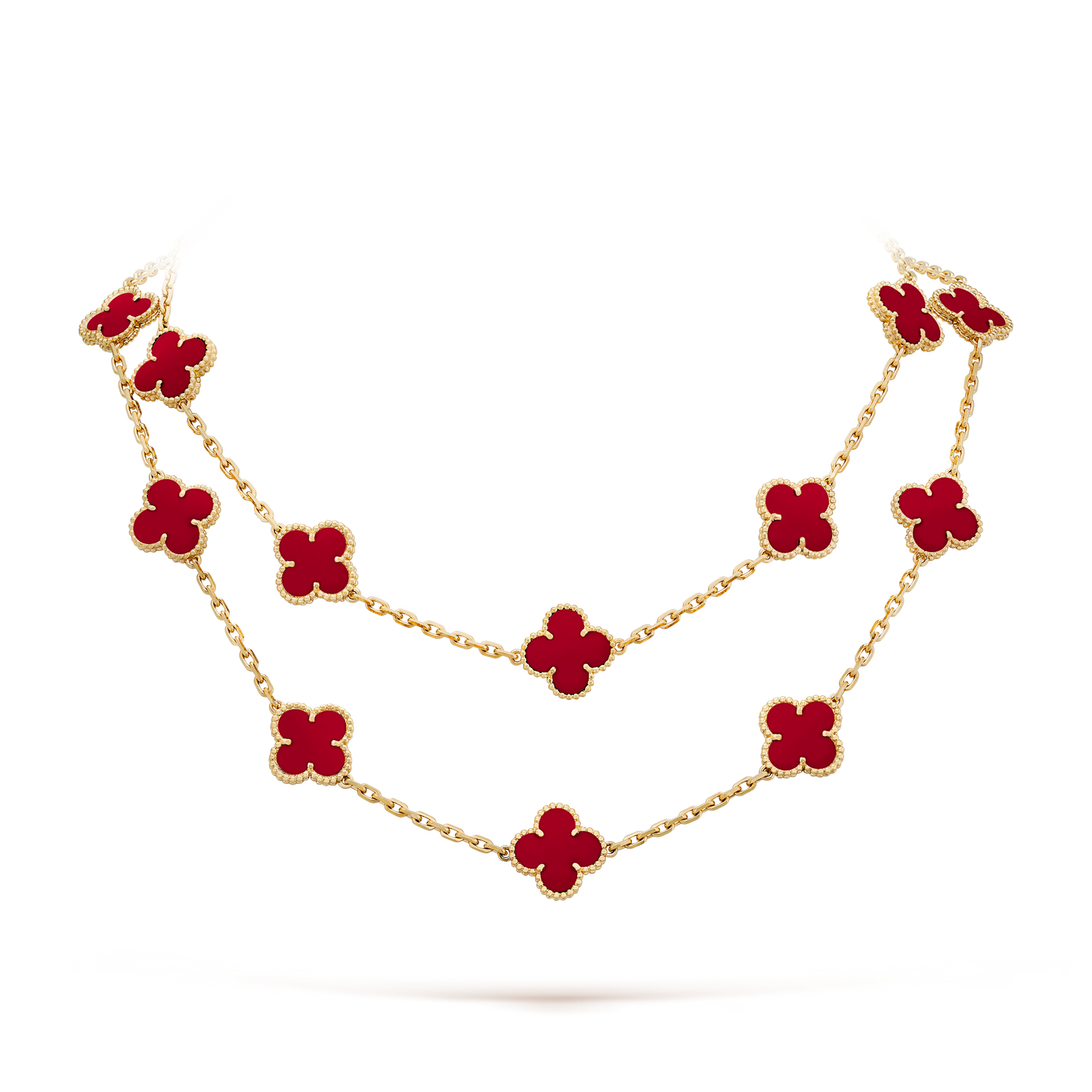 Van Cleef & Arpels Vintage Alhambra Long Necklace - 18k Yellow Gold - Carnelian - 20 Motifs - VCARD39800