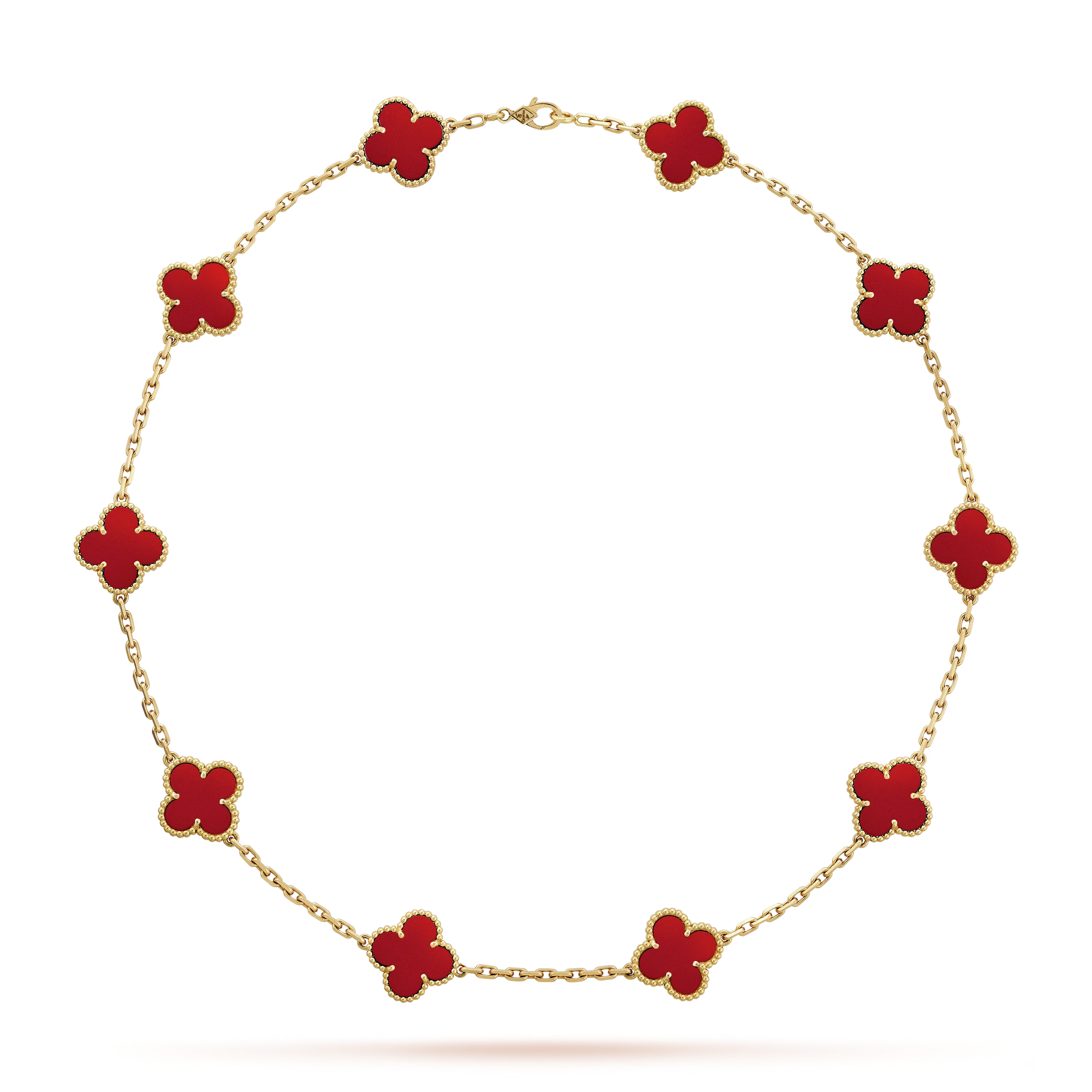 Van Cleef & Arpels Vintage Alhambra Necklace - 18k Yellow Gold - Carnelian - 10 Motifs - VCARD40600